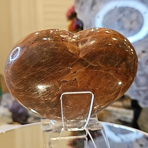 Peach Moonstone Heart- Huge 4.5" x 4.2" and 1.7 pounds